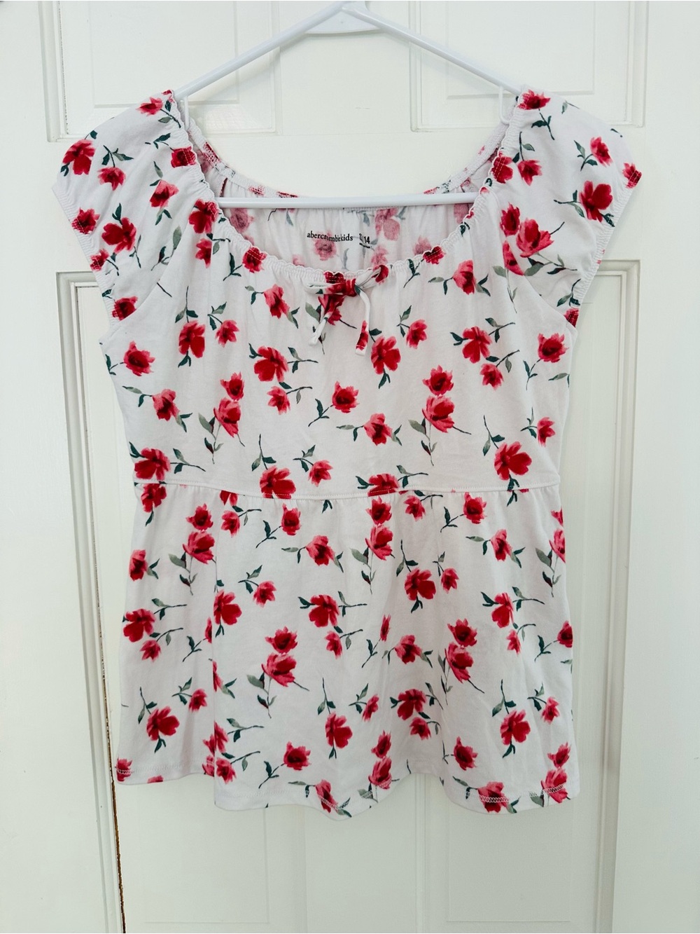 Abercrombie Kids Red & White Floral Short Sleeve Shirt Tunic Sz 13/14